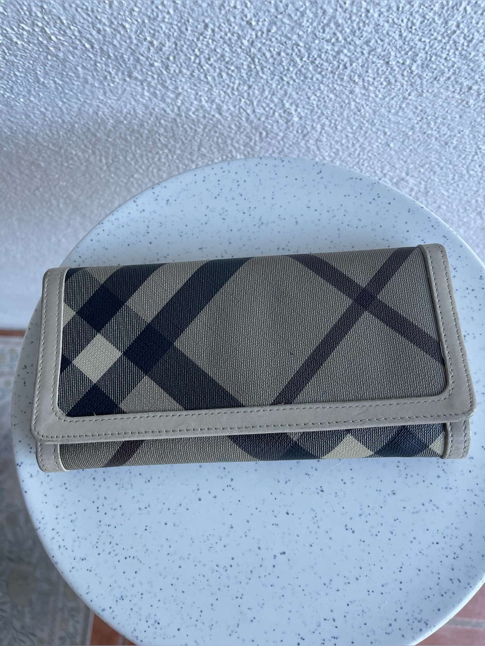 BURBERRY LONDON ….Classic Plaid Trifold Wallet in Beige